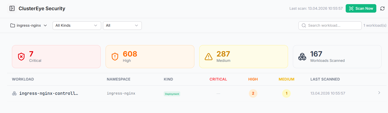 ClusterEye Global Workload Scanning